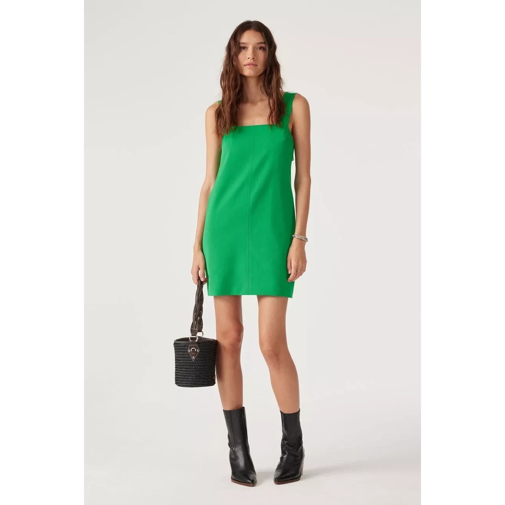Ba&Sh Mini Shift Dress Sz M Clea Kelly Green Apron Front Mod Retro Open Back